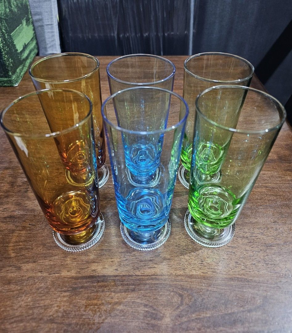 ADERIA Stemmed Glasses - 6 pcs (Category: Water Bottles & Tumblers) located in Quezon City. Submitted by senyoramaria (Listing ID 1464098890, Image 2). Description: ADERIA GLASS Stemmed / Footed Glasses 2.4 inches rim diameter 6 inches tall Set of 6 2 x Amber 2 x Blue 2 x Green *Sira na ung box (nabasa nung umulan). I won't include it anymore when shipping..