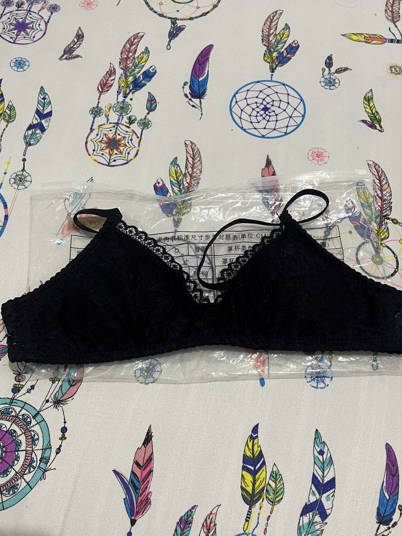 Adore Black Lace Triangle Bralette (Category: Undergarments & Loungewear) located in Mabalacat. Submitted by lilyfieds (Listing ID 1464099302, Image 1). Description: - black lace bralette - Triangle cups with delicate lace trim - NEVER BEEN WORN - Adjustable straps for a perfect fit - Size: 34/75 (fits lower bust 73-77cm, upper bust 88-92cm) - Designed for comfortable everyday wear - Comes in its original packaging RFS: wrong size.