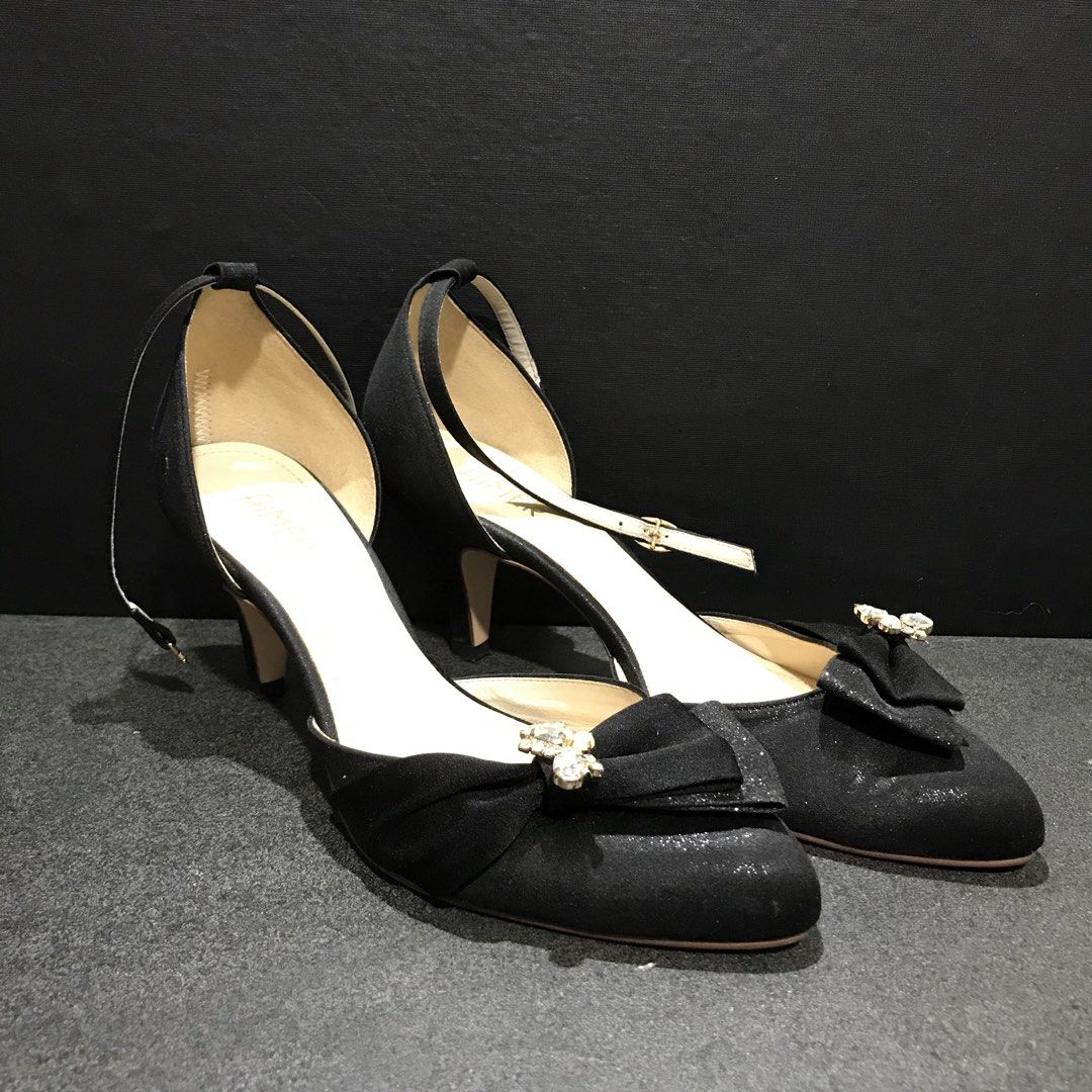 AIMER Black Glitter Bow Heels with Ankle Strap (Category: Heels) located in Baao. Submitted by all.things.japan (Listing ID 1463990646, Image 1). Description: - Black glitter heels from AIMER - Adorable bow with rhinestones on the front - Adjustable ankle strap for a secure fit - Moderate heel height - Ideal for dressing up your look.
