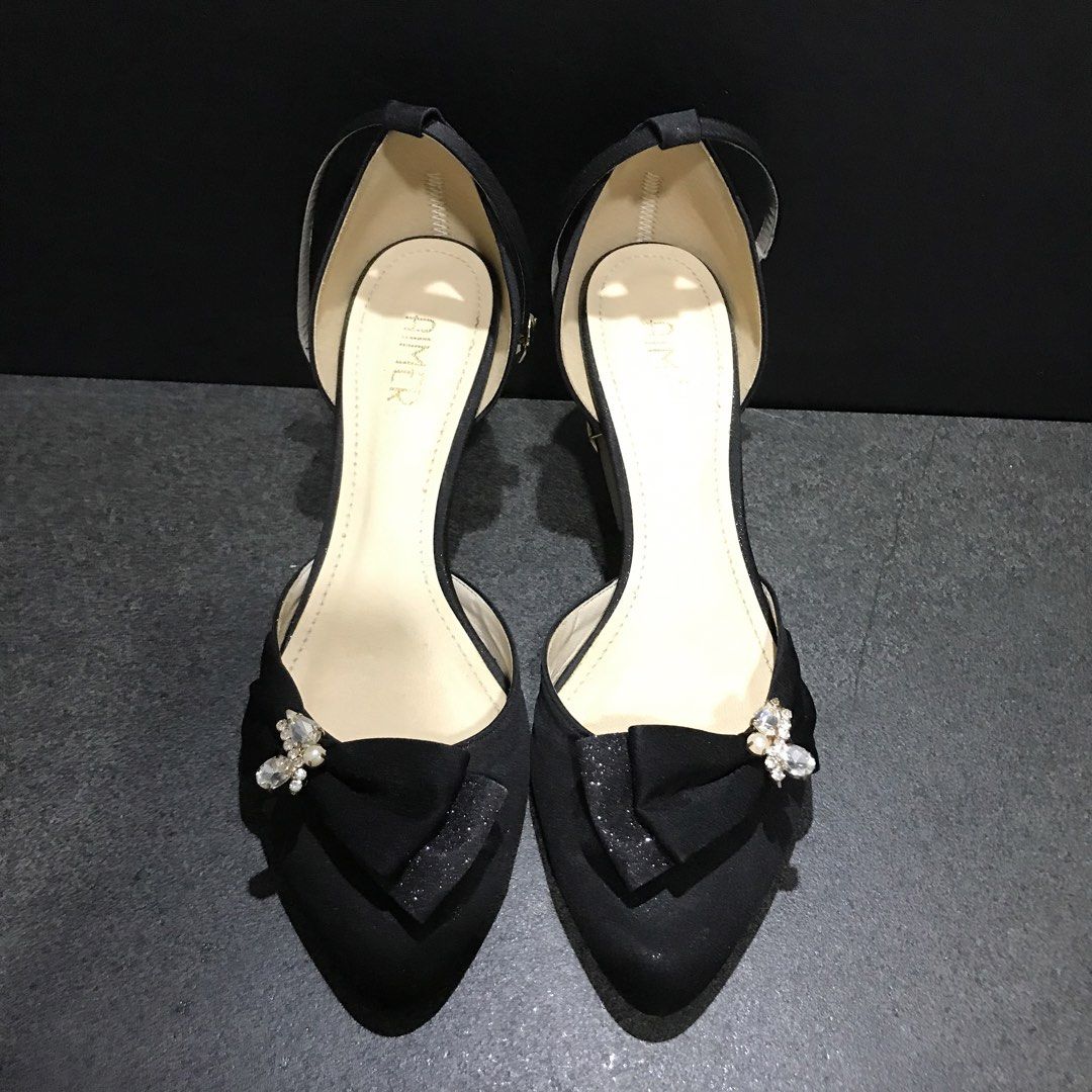 AIMER Black Glitter Bow Heels with Ankle Strap (Category: Heels) located in Baao. Submitted by all.things.japan (Listing ID 1463990646, Image 3). Description: - Black glitter heels from AIMER - Adorable bow with rhinestones on the front - Adjustable ankle strap for a secure fit - Moderate heel height - Ideal for dressing up your look.