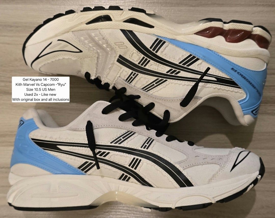 Asics Gel Kayano 14 Kith Marvel Vs Capcom "Ryu" (Category: Sneakers) located in Mandaluyong City. Submitted by iamkornik (Listing ID 1464027913, Image 1). Description: - Asics Gel Kayano 14 - Kith Marvel Vs Capcom 'Ryu' colorway - Size: 10.5 US Men - Condition: Worn only twice, practically new - Includes: Original box and all original inclusions - Ideal for collectors and fans.
