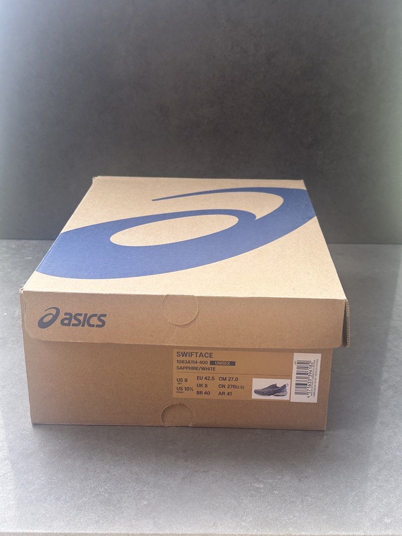Asics Swiftace - Sapphire (Category: Sneakers) located in Quezon City. Submitted by _juice (Listing ID 1463961172, Image 3). Description: Guaranteed Authentic Size 9 US Used Complete with box Payment via GCash or BPI transfer, Pickup via Lalamove/Grab/MrSpeedy near: Capitol Hills Drive, Old Balara, QC Slightly Negotiable, low-ballers will not be entertained .
