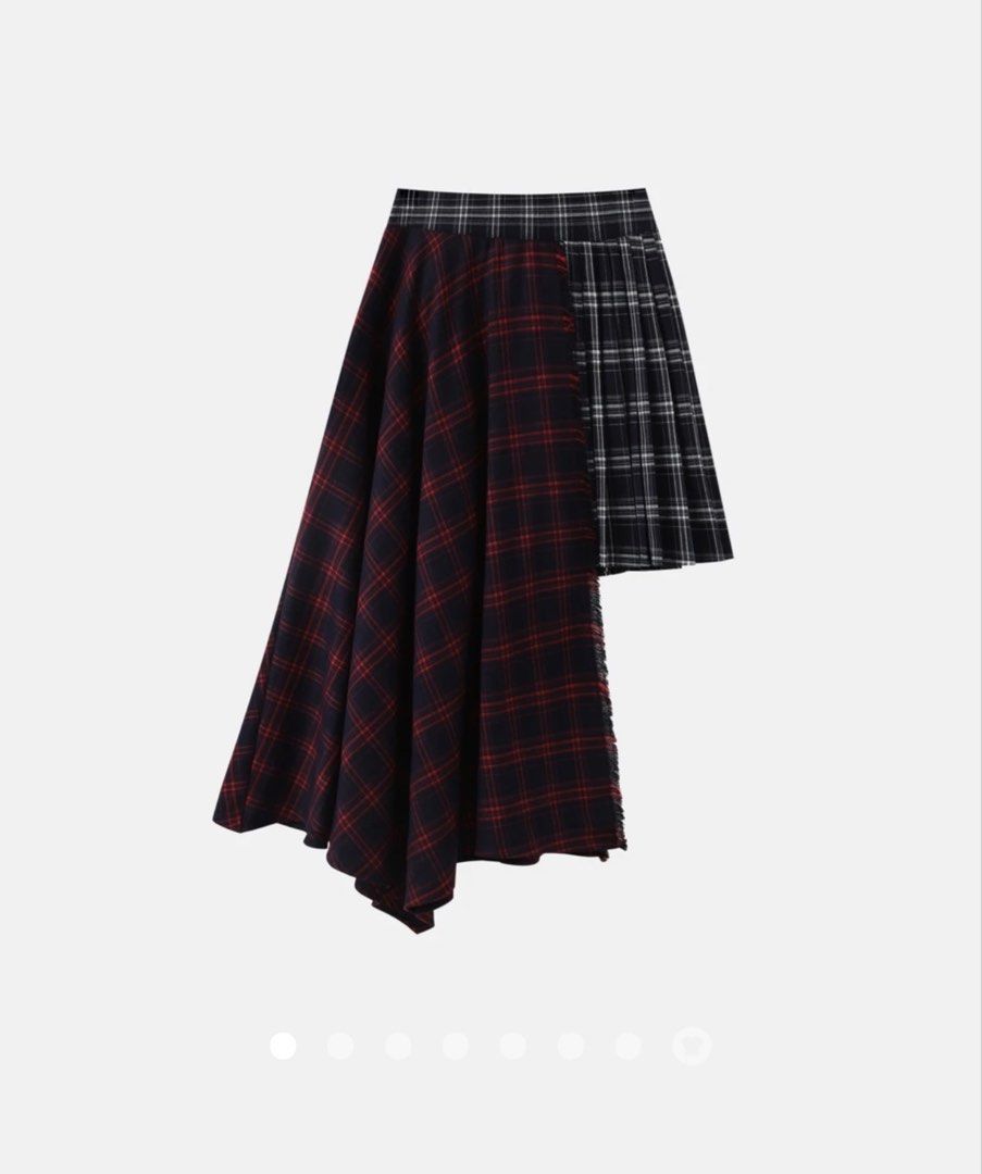 Asymmetric A-line Skirt (Category: Skirts) located in Cainta. Submitted by abegailyap14 (Listing ID 1464076512, Image 1). Description: High-waisted A-line skirt in plaid with colour block, patchwork, and pleated design details. Short length with an asymmetrical hem for a relaxed fit. (4pcs Available) 2 Small 2 Medium.