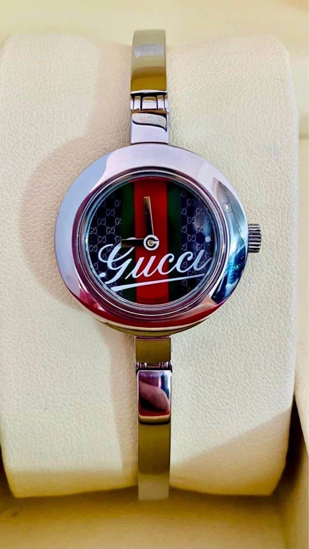Auth G.U.C.C.I 105 Bangle Watch (Category: Women's Watches) located in Manila. Submitted by annafinds (Listing ID 1464061169, Image 2). Description: ₱13,800 Auth G.U.C.C.I 105 Bangle Watch for Ladie’s -CherryLine Dial -Sapphire Glass -Swiss Made -Stainless Steel -For Medium Wrist Size -With Provided Box -In Excellent Condition 📌Disclaimer:📌 I Claim to be a Legit Watch Reseller. All Products, Names, Brands, and Logos are owned by their respectiv