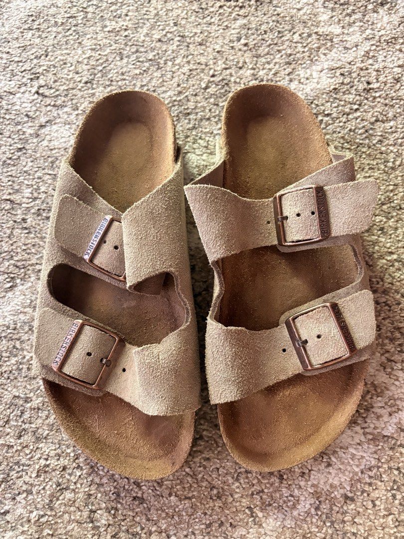 Auth Preloved Bireknstock Arizona (Category: Slippers and slides) located in Paranaque City. Submitted by silentstone.dolphin (Listing ID 1463977209, Image 1). Description: Suede Leather.. Taupe Color.. Soft Footbed.. Size 39N.. Clean&Ready to Wear✅ Super Nice in Actual😍.