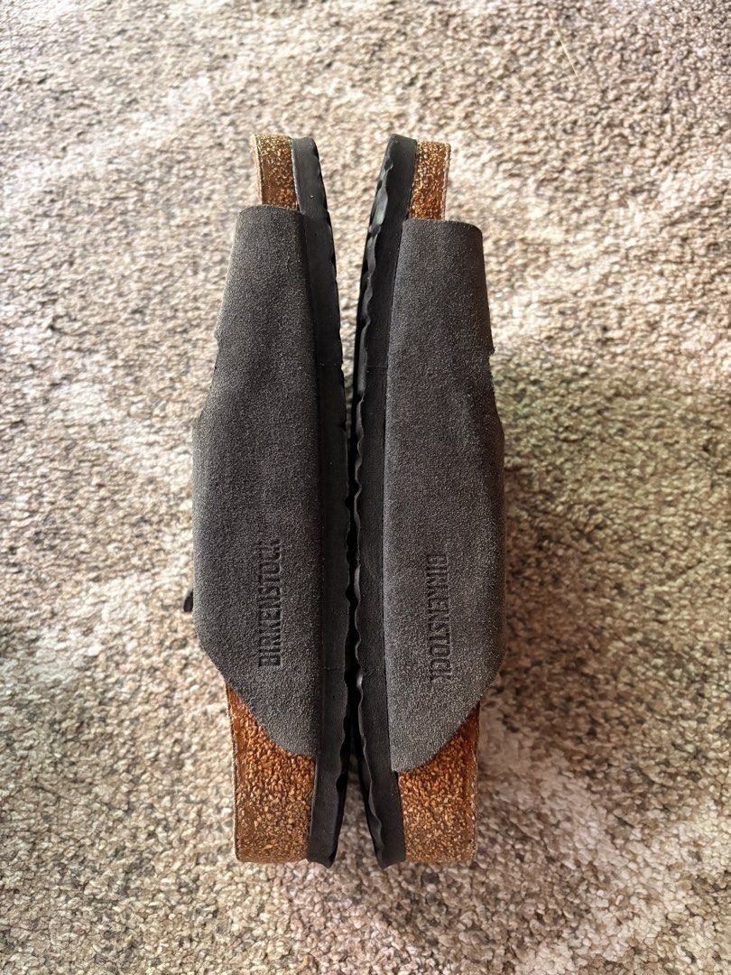 Auth Preloved Birkenstock Arizona (Category: Slippers & Slides) located in Paranaque City. Submitted by silentstone.dolphin (Listing ID 1463978694, Image 3). Description: Suede Leather.. Color Gray.. Brass Buckle.. Soft Footbed.. Size 39R-40N.