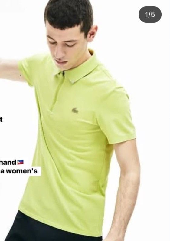 Authentic Lacoste half zip (Category: Tshirts & Polo Shirts ) located in Cavite. Submitted by goinguppp (Listing ID 1464067249, Image 3). Description: PTPA FS Authentic Lacoste half zip polo shirt unisex Size Small men (19x26) short sleeves Women's medium Apple green color Slim fit Excellent condition.