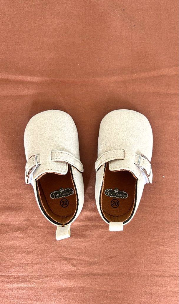 Baby slip-on shoes (Category: Babies & Kids Fashion) located in Quezon City. Submitted by jen_o (Listing ID 1464137303, Image 1). Description: Cream Crib Couture crib shoes, Size 20. Cute for both casual wear and events like baptism..