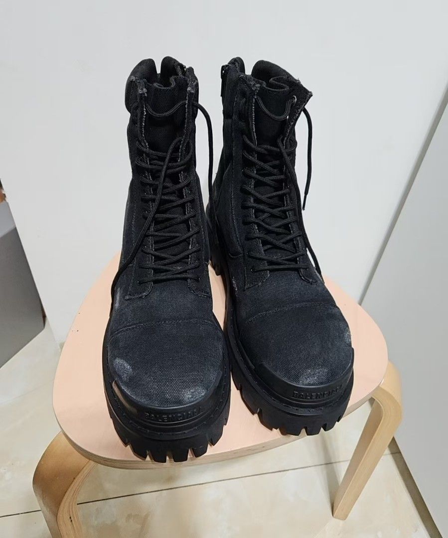 Balenciaga Strike Boots (Category: Boots) located in Butuan. Submitted by mrshi7000 (Listing ID 1464005420, Image 2). Description: - Balenciaga Strike Boots - Color: Black - Material: Canvas - Size: 42 - Features: Chunky platform sole, lace-up front, side zip - Includes: Original box.
