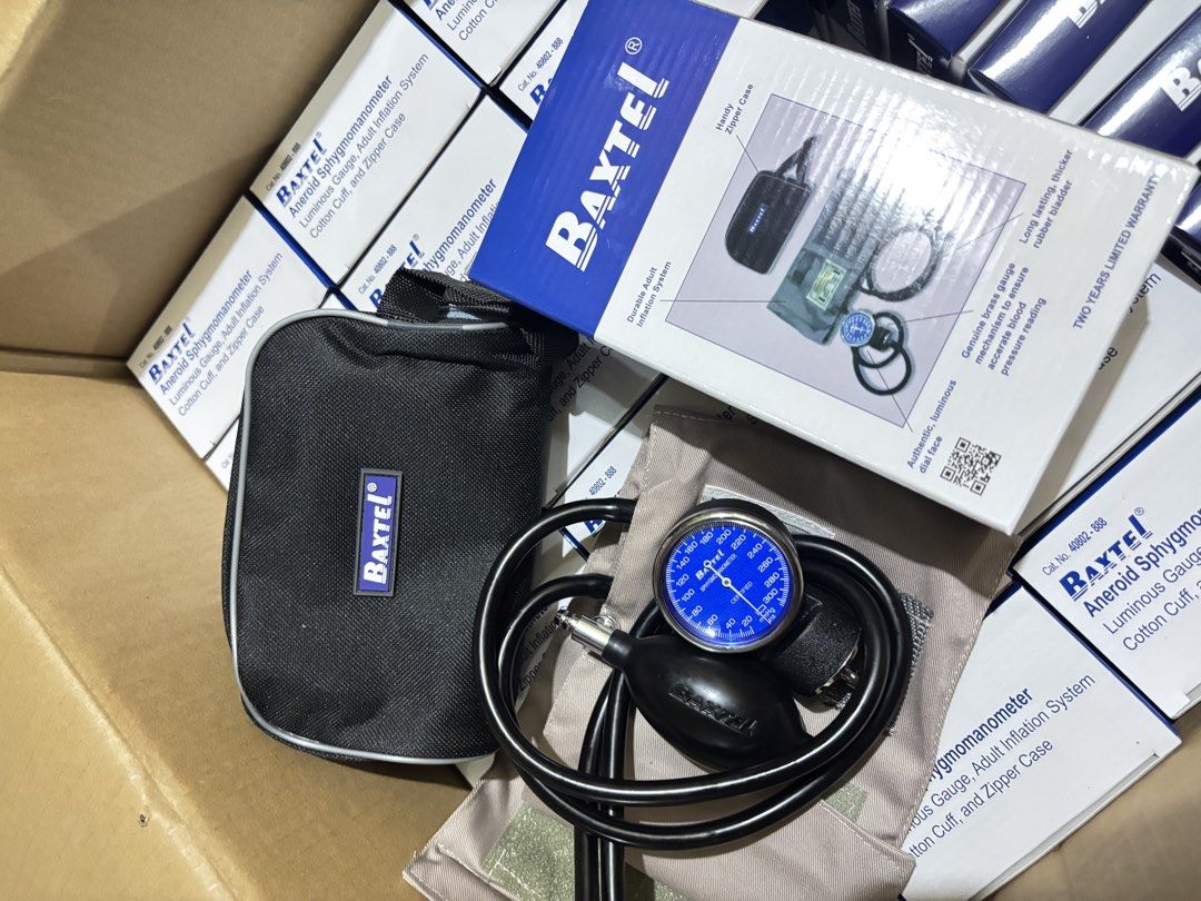 BAXTEL Aneroid Sphygmomanometer with Cuff and Case (Category: Medical Supplies & Tools) located in Manila. Submitted by rosel2001 (Listing ID 1463994913, Image 1). Description: - BAXTEL Aneroid Sphygmomanometer - Luminous and easy-to-read gauge - Genuine brass gauge - Long, thick rubber bladder - Includes cotton cuff - Comes with a zipper case - Suitable for home or professional use - 2-year limited warranty included.