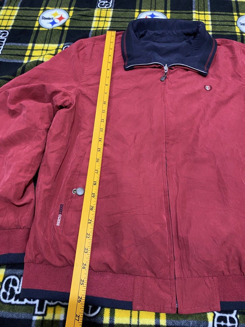 BERTO LUCCI, Reversible full zip jacket (Category: Coats, Jackets and Outerwear) located in Cavite. Submitted by jc_thrift95 (Listing ID 1463985084, Image 3). Description: - a navy blue full-zip windbreaker jacket featuring a contrasting red inner collar and subtle red piping details. - Made in Italy - Color rate 8/10 - See pictures details for dimes. .