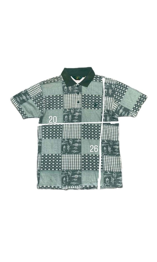 Beverly Hills Polo Club (Category: Tshirts & Polo Shirts ) located in Bislig. Submitted by rndm_stff1 (Listing ID 1464125383, Image 2). Description: Classic vintage BHPC short sleeve polo featuring an all-over patchwork pattern incorporating green gingham checks, nautical rope knots, geometric micro-prints, and solid panels. Finished with a solid green ribbed collar and iconic embroidered logo on the chest. Details: - Brand: Beverly Hills Polo Cl