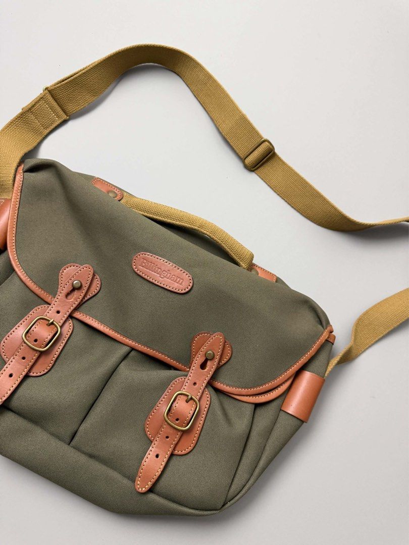 BILLINGHAM HADLEY PRO BAG (Category: Sling Bags) located in Guagua. Submitted by sweetboyy (Listing ID 1464053191, Image 2). Description: BILLINGHAM HADLEY PRO BAG OLIVE OR SAGE CANVAS WITH TAN OR BROWN LEATHER TRIM.