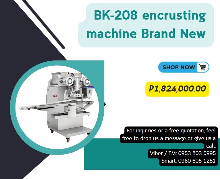 BK-208 encrusting machine Brand New (Category: Construction Tools & Equipment) located in Caloocan City. Submitted by truehawk_e87a47 (Listing ID 1463944349, Image 1). Description: ●Machine dimension: 168*86*130cm ●Machine weight: about 280kg ●Power: 1.75kw ●Voltage: 220v ●Output: 60-99pcs/min ●Product weight: 10g-250g ●Product shape: ball, cone, round strip, side square, terraced, serrate and etc. ●Ratio of the product casing and filling: 1:9-10