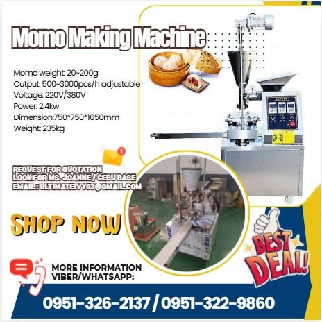 BK-BZ200 Momo Making Machine (Category: Everything Else Others) located in Caloocan City. Submitted by lyracrimso54467 (Listing ID 1463950953, Image 1). Description: Momo weight: 20~200g Output: 500~3000pcs/h adjustable Voltage: 220V/380V Power: 2.4kw Dimension:750*750*1650mm Weight: 235kg Terms Of Payment 💰50% Down payment Upon Processing 💸 💰50% Upon pick up 💸 ✅ 100% LEGIT TRUSTED SUPPLIER! ✅ With Complete Legal Documents ✅ BIR Registered 📝