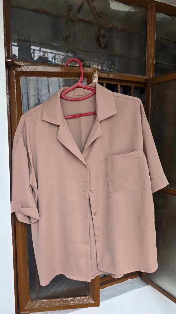 Black Knit Top and Beige Button-Up Shirt (Category: Blouses) located in Taguig. Submitted by d.ballete (Listing ID 1464087319, Image 2). Description: Take all 100 Cropped yung black Like new pa yan Best fit to M - L.