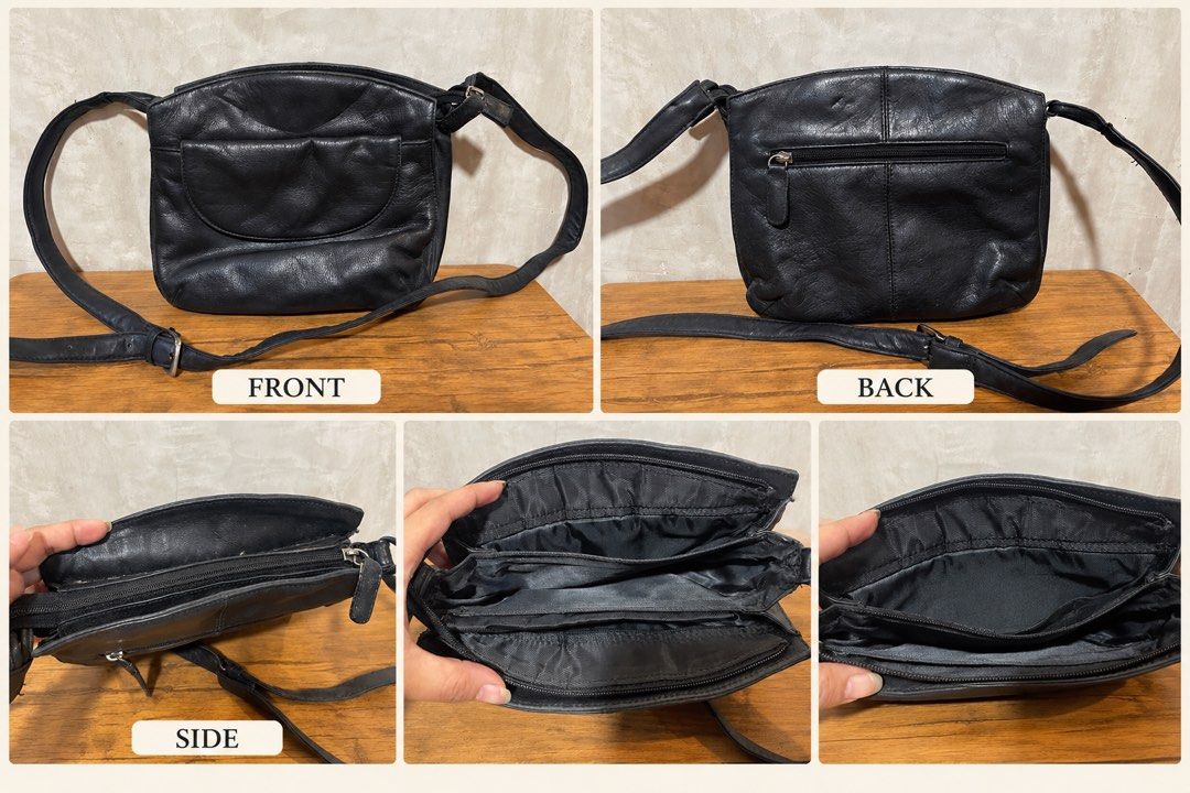 black leather multi-compartment crossbody bag L7x9 (Category: Cross-body Bags) located in San Fernando. Submitted by japansurpluselyu (Listing ID 1464051233, Image 1). Description: .