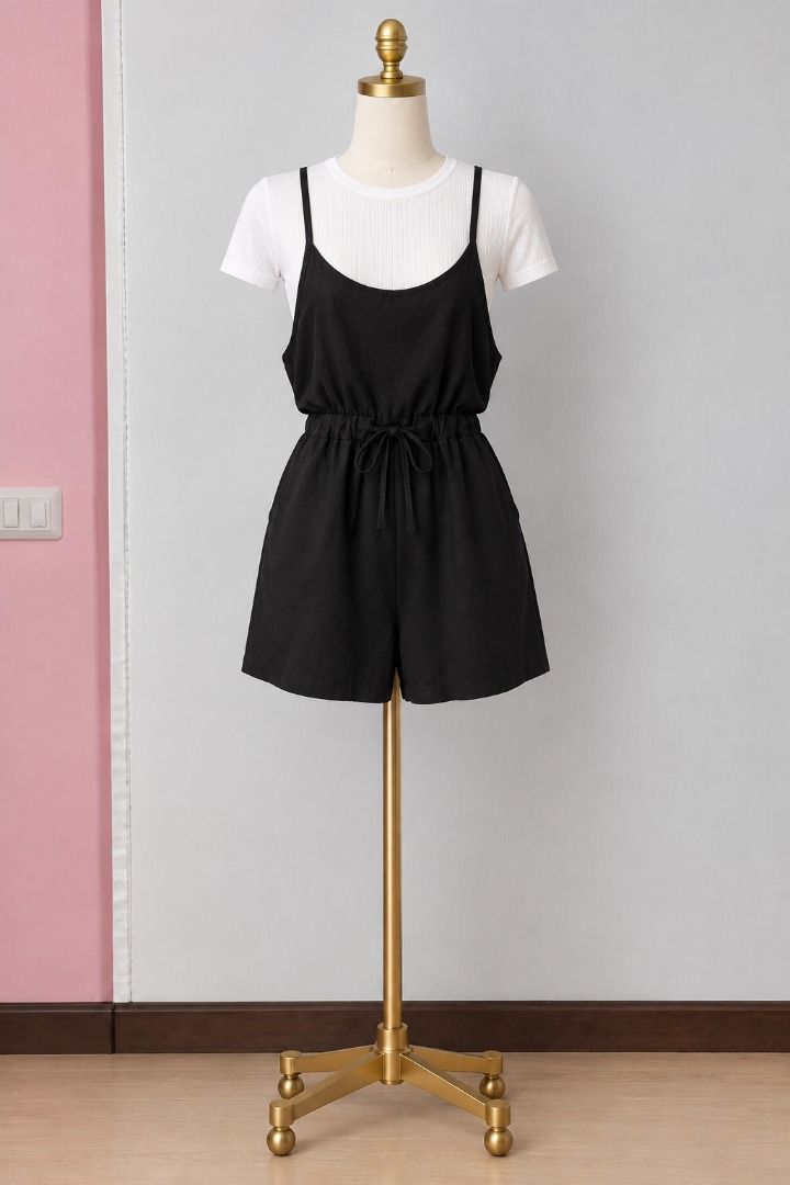 Black Romper Shorts | Sleeveless Romper | A-Line Short Romper (Category: Rompers) located in General Santos City (Dadiangas). Submitted by aynleex (Listing ID 1464082018, Image 1). Description: ✨ IMPORTANT: BLACK ROMPER ONLY — WHITE INNER SHIRT NOT INCLUDED. The white shirt shown in the photos is for styling purposes only. Details: Classic black color Sleeveless Fitted waist Flared shorts Simple and flattering silhouette Easy to layer and style V