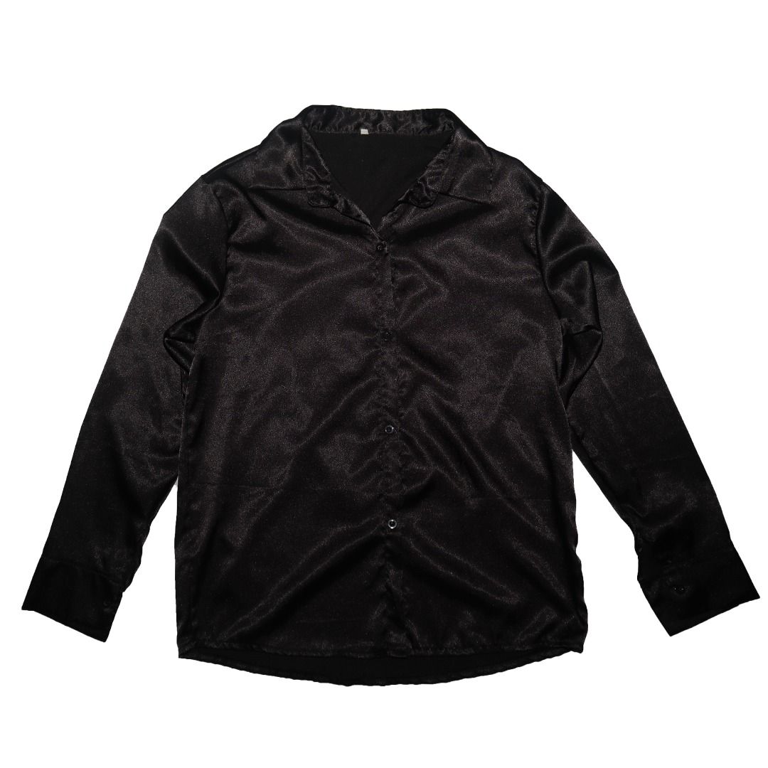 Black Satin Button-Up Shirt (Category: Blouses) located in Tanauan. Submitted by arlene_panganiban (Listing ID 1463990463, Image 1). Description: - Classic black button-up shirt - Smooth satin material with a subtle sheen - Long sleeves with button cuffs - Highly versatile: dress up or down - Effortlessly pairs with any wardrobe staple.