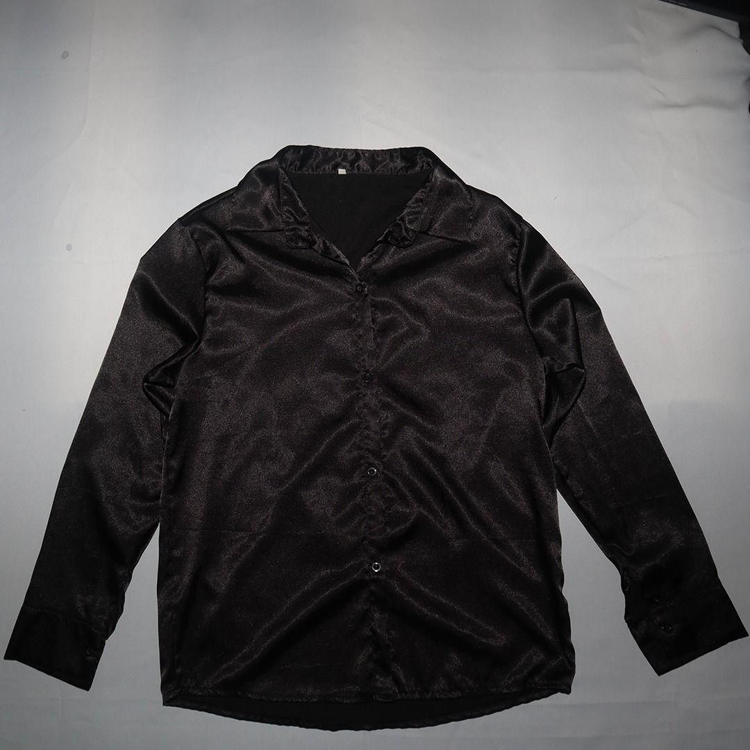 Black Satin Button-Up Shirt (Category: Blouses) located in Tanauan. Submitted by arlene_panganiban (Listing ID 1463990463, Image 2). Description: - Classic black button-up shirt - Smooth satin material with a subtle sheen - Long sleeves with button cuffs - Highly versatile: dress up or down - Effortlessly pairs with any wardrobe staple.