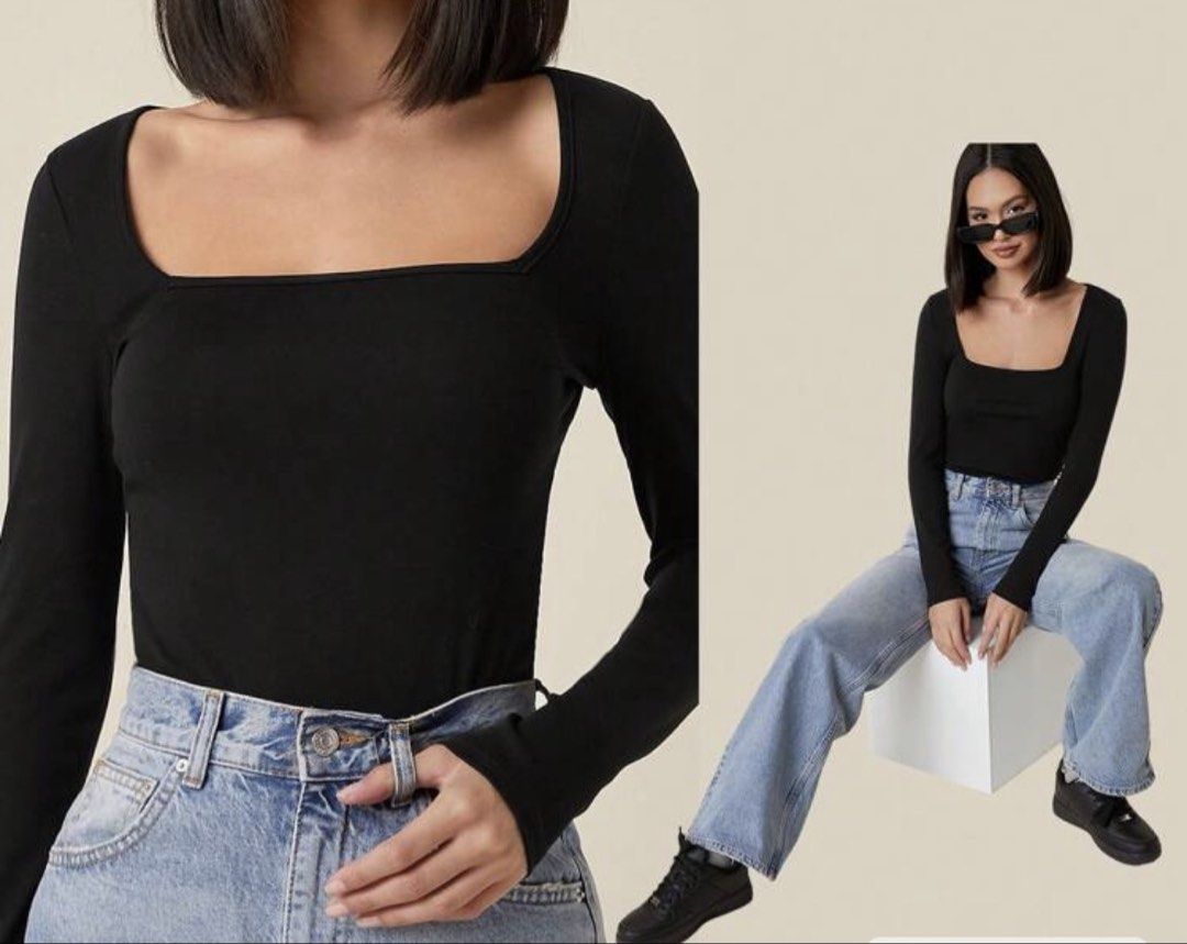 Black Square Neck Long Sleeve Top (Category: Longsleeves) located in Manila. Submitted by beasells.preloved (Listing ID 1463988028, Image 3). Description: - Basic black long-sleeved top - Features a flattering square neckline - Made with stretchy material for a close fit - Fits M-L .