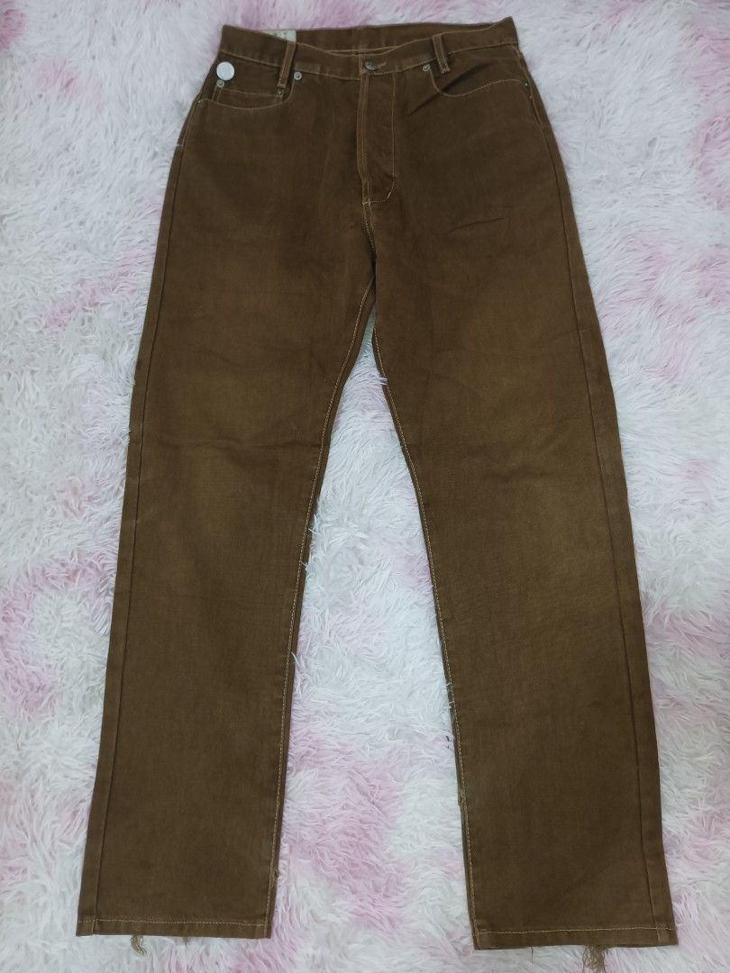Brown RAYSSE Jeans (Category: Jeans) located in Jolo. Submitted by zah-zah (Listing ID 1464094173, Image 1). Description: - Brand: RAYSSE - Color: Brown - Fit: Classic Straight Leg - Closure: Button Fly - Pockets: Two front, two back - Details: Leather patch at back waistband, raw hem finish - Occasion: Ideal for everyday wear.