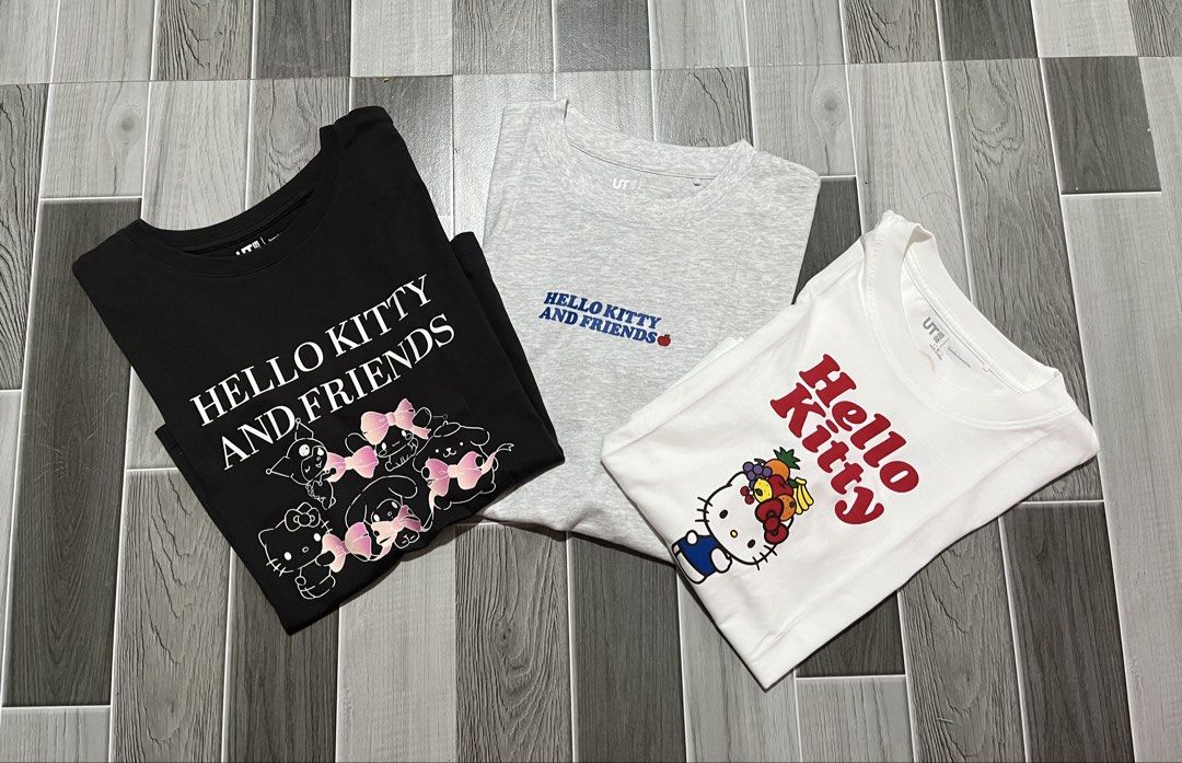 BUNDLE Uniqlo Hello Kitty shirts (Category: Coats, Jackets and Outerwear) located in Bacoor. Submitted by cherc. (Listing ID 1464134826, Image 1). Description: Take all for 1500 All are bought from store, retails at 790 each Light and dark gray are unused Fits med to large.