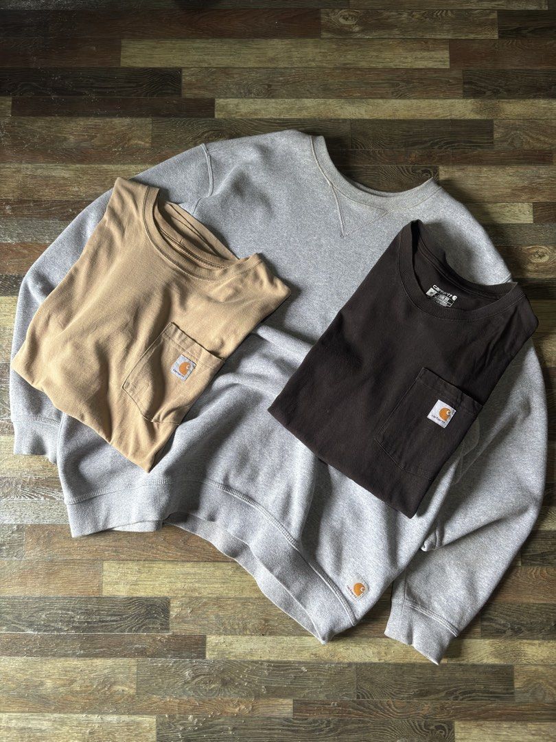 Carhartt pocket tee and Sweatshirt (Category: Tshirts & Polo Shirts ) located in Tagum. Submitted by damnedthrift (Listing ID 1464128156, Image 3). Description: ‼️FOR ASPACK ONLY ‼️ Negotiable good for resellers wag mahiyang mag DM para mapagusapan ng maayos Sizes Xl and L Width ranges from 23-24 Length ranges from 27-29 for the big boys Condition: 8.5/10 Color rate: 8.5/10 NO ISSUE LIKE HOLES OR TEARS JUST GOOD FADE AND SIGNS OF USAGE (need wash