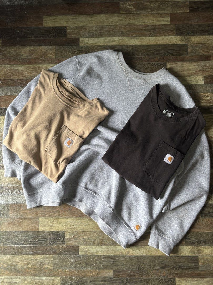 Carhartt pocket tee and Sweatshirt (Category: Tshirts & Polo Shirts ) located in Tagum. Submitted by damnedthrift (Listing ID 1464128156, Image 2). Description: ‼️FOR ASPACK ONLY ‼️ Negotiable good for resellers wag mahiyang mag DM para mapagusapan ng maayos Sizes Xl and L Width ranges from 23-24 Length ranges from 27-29 for the big boys Condition: 8.5/10 Color rate: 8.5/10 NO ISSUE LIKE HOLES OR TEARS JUST GOOD FADE AND SIGNS OF USAGE (need wash