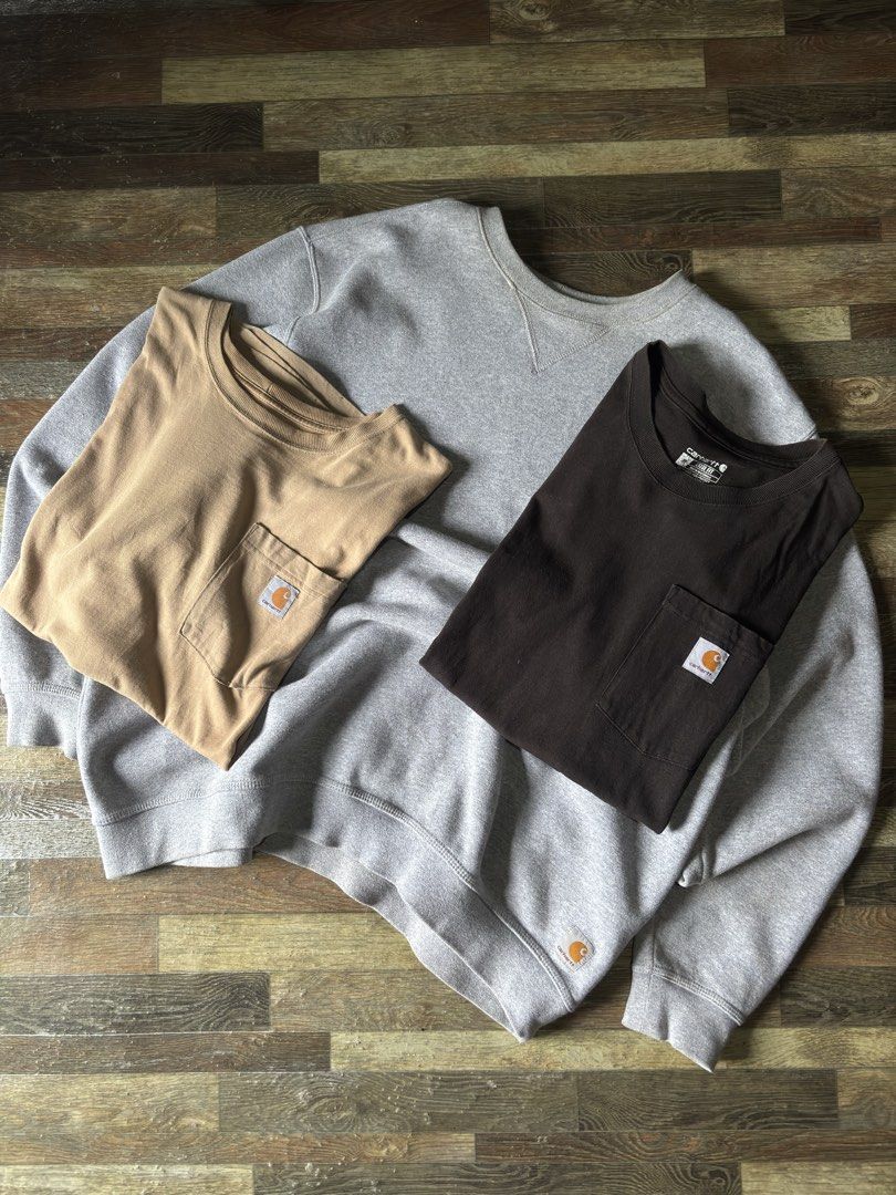 Carhartt pocket tee and Sweatshirt (Category: Tshirts & Polo Shirts ) located in Tagum. Submitted by damnedthrift (Listing ID 1464128156, Image 1). Description: ‼️FOR ASPACK ONLY ‼️ Negotiable good for resellers wag mahiyang mag DM para mapagusapan ng maayos Sizes Xl and L Width ranges from 23-24 Length ranges from 27-29 for the big boys Condition: 8.5/10 Color rate: 8.5/10 NO ISSUE LIKE HOLES OR TEARS JUST GOOD FADE AND SIGNS OF USAGE (need wash