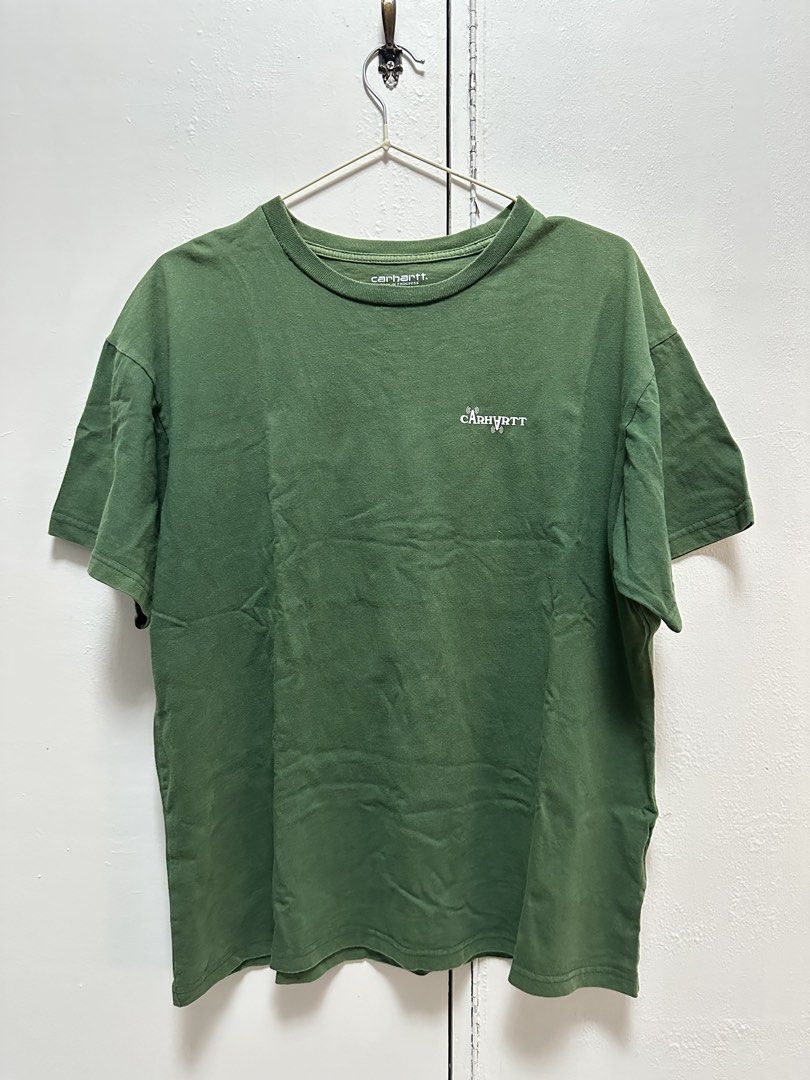 Carhartt wip (Category: Tshirts & Polo Shirts ) located in Manila. Submitted by ceeventures (Listing ID 1464004016, Image 1). Description: Carhartt WIP (M on tag) Dimes: 21x25 Color rate: 8.5/10 Issue: Fade color on colar, baby hairline on back print Price: 400 + SF.