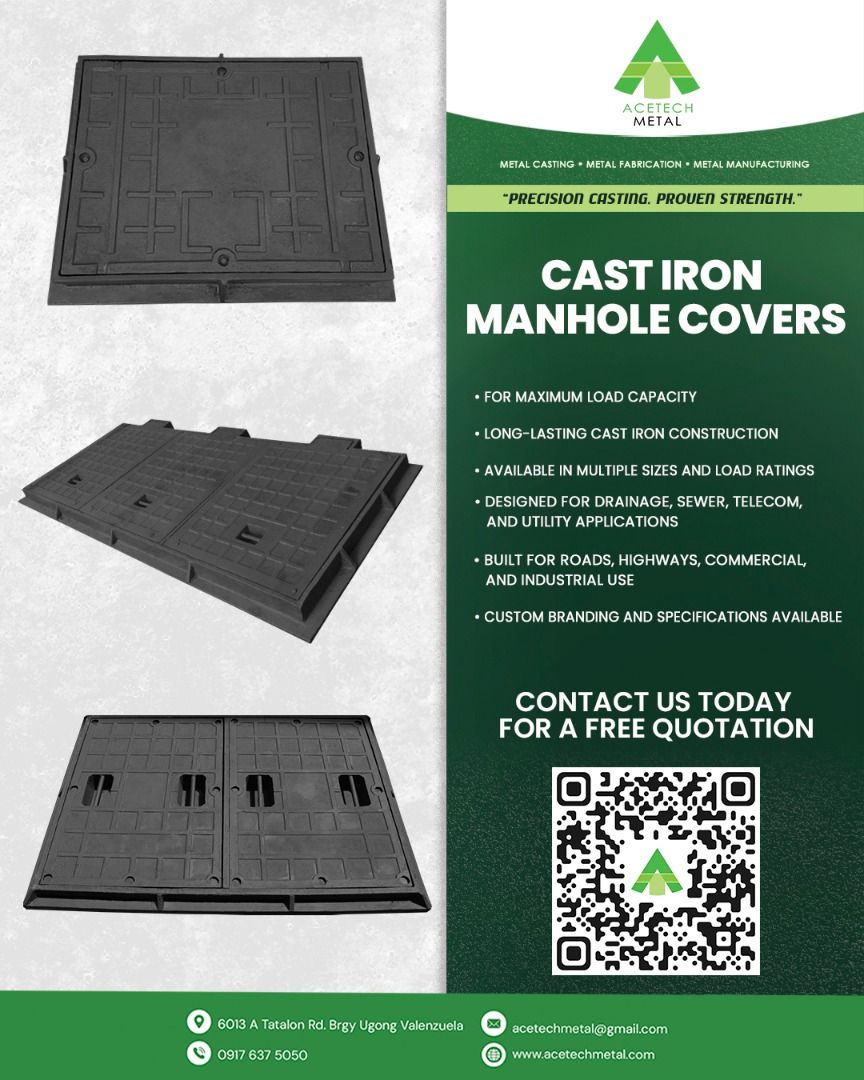 Cast Iron Manhole Cover & Trench Grating (Category: Construction & Building Materials) located in Valenzuela. Submitted by acetech_metal01_ (Listing ID 1463981014, Image 3). Description: AST IRON MANHOLE COVER & TRENCH GRATING ✔ Heavy-duty cast iron construction ✔ Available in various sizes and load ratings ✔ Custom sizes available upon request ✔ Suitable for residential, commercial & industrial projects ✔ Made to order 📌 PRE-ORDER ITEM Lead tim