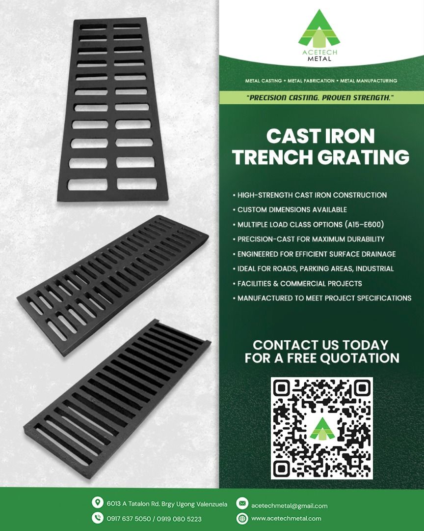 Cast Iron Manhole Cover & Trench Grating (Category: Construction & Building Materials) located in Valenzuela. Submitted by acetech_metal01_ (Listing ID 1463981014, Image 2). Description: AST IRON MANHOLE COVER & TRENCH GRATING ✔ Heavy-duty cast iron construction ✔ Available in various sizes and load ratings ✔ Custom sizes available upon request ✔ Suitable for residential, commercial & industrial projects ✔ Made to order 📌 PRE-ORDER ITEM Lead tim