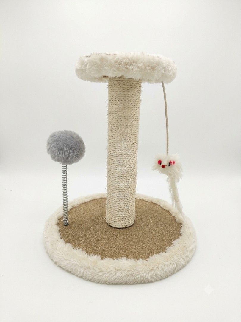 Cat Scratching Post with Dangling Toy and Ball (Category: Homes & Other Pet Accessories) located in Manila. Submitted by jules_preloved (Listing ID 1463970556, Image 1). Description: - Sturdy sisal rope scratching post - Includes dangling mouse toy and springy ball for play - Soft plush base for comfort - Keeps your cat entertained and prevents furniture damage.