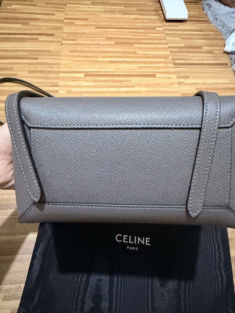 Celine Belt Bag Nano - Grey Grained Leather (Category: Luxury Bags & Wallets) located in Makati City. Submitted by gllydeclutters1997 (Listing ID 1463995258, Image 3). Description: - Authentic Celine Belt Bag - Color: Grey - Size: Nano - Material: Grained leather - Closure: Zipper - Features: Handle and shoulder strap included - Comes with: Dust bag.