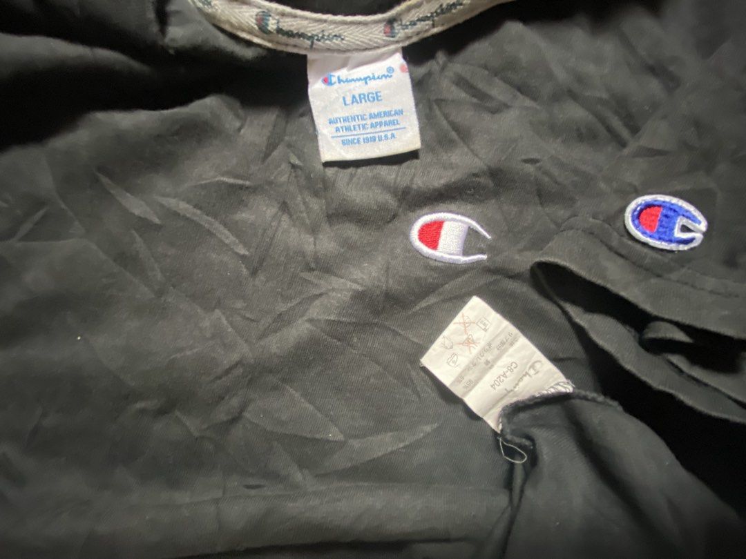 CHAMPION Small C Logo Embroidered Tee Black L Authentic (Category: Tshirts & Polo Shirts ) located in Manila. Submitted by jayve_montecillo (Listing ID 1464108416, Image 3). Description: CHAMPION Small C Logo Embroidered Tshirt • Brand: CHAMPION - Authentic • Size: LARGE on tag • Color: Black • Condition: 8.5/10 - Clean. Embroidered logos goods pa, no crack, no fading • Details: 95% Cotton 5% Poly, Crew neck, Small embroidered C logo sa left ches