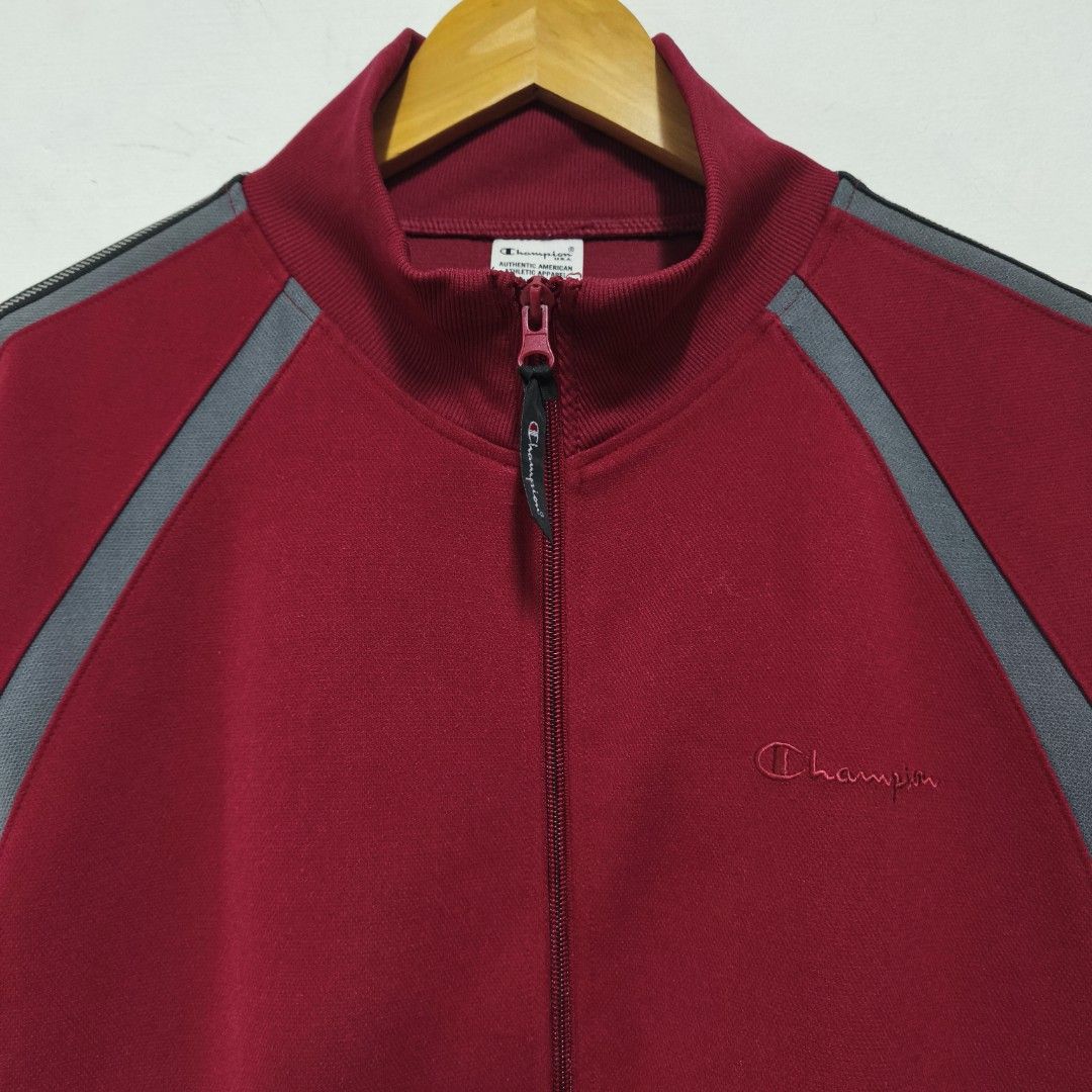 Champion Track Jacket (Maroon) (Category: Coats, Jackets and Outerwear) located in Caloocan City. Submitted by thriftdeluxe3305 (Listing ID 1464091022, Image 2). Description: Champion Track Jacket (Maroon) Width: 22 Length: 26 Size Medium on tag (fits up to Large) --- Color Rate: 10/10 Condition: 9.8/10 (Excellent Condition; Like New) --- 1,299php PLUS SHIPPING FEE.