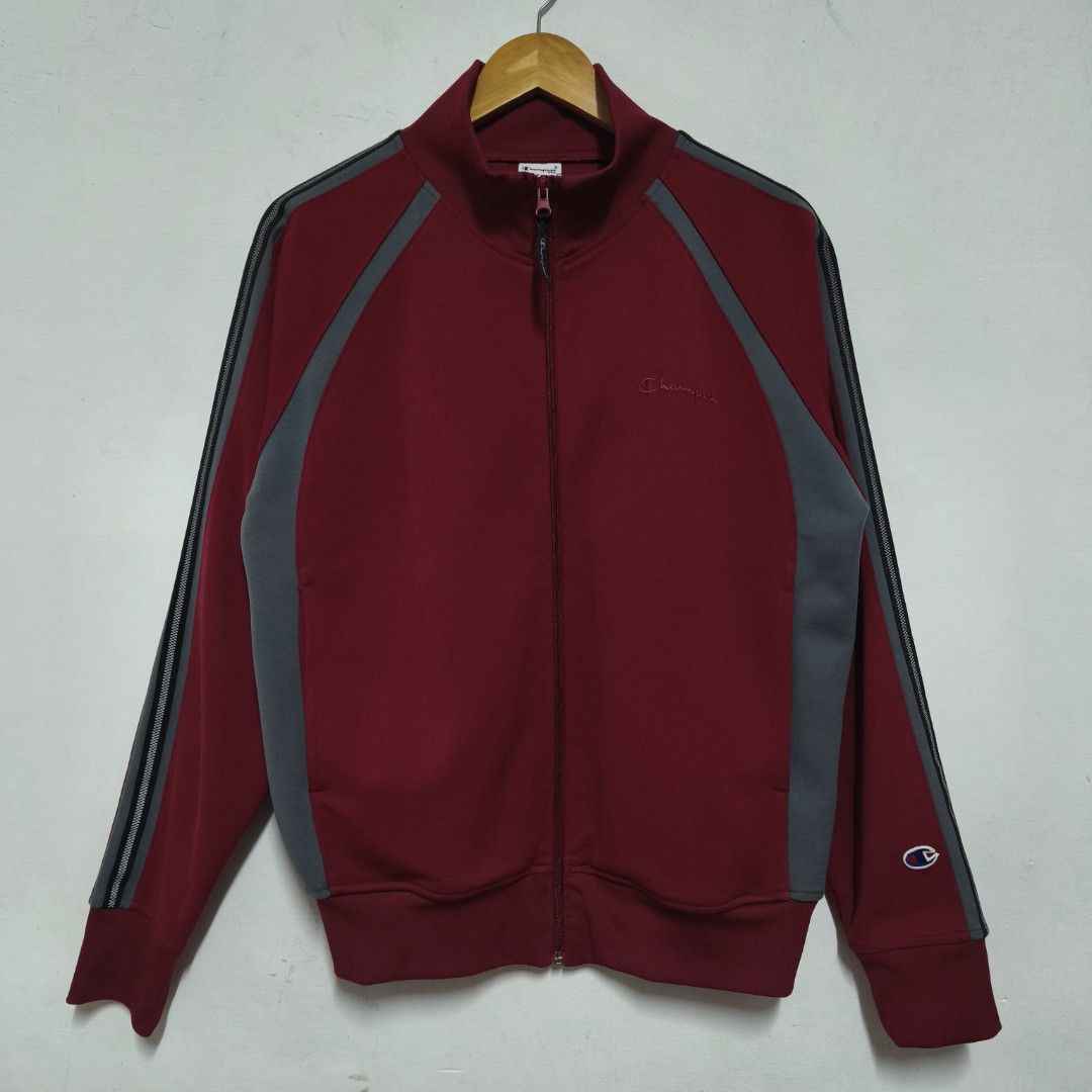 Champion Track Jacket (Maroon) (Category: Coats, Jackets and Outerwear) located in Caloocan City. Submitted by thriftdeluxe3305 (Listing ID 1464091022, Image 1). Description: Champion Track Jacket (Maroon) Width: 22 Length: 26 Size Medium on tag (fits up to Large) --- Color Rate: 10/10 Condition: 9.8/10 (Excellent Condition; Like New) --- 1,299php PLUS SHIPPING FEE.