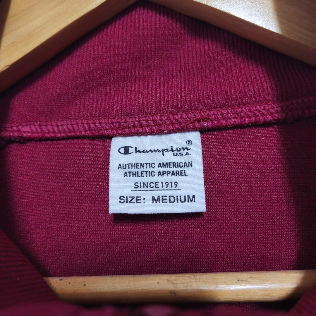 Champion Track Jacket (Maroon) (Category: Coats, Jackets and Outerwear) located in Caloocan City. Submitted by thriftdeluxe3305 (Listing ID 1464091022, Image 3). Description: Champion Track Jacket (Maroon) Width: 22 Length: 26 Size Medium on tag (fits up to Large) --- Color Rate: 10/10 Condition: 9.8/10 (Excellent Condition; Like New) --- 1,299php PLUS SHIPPING FEE.