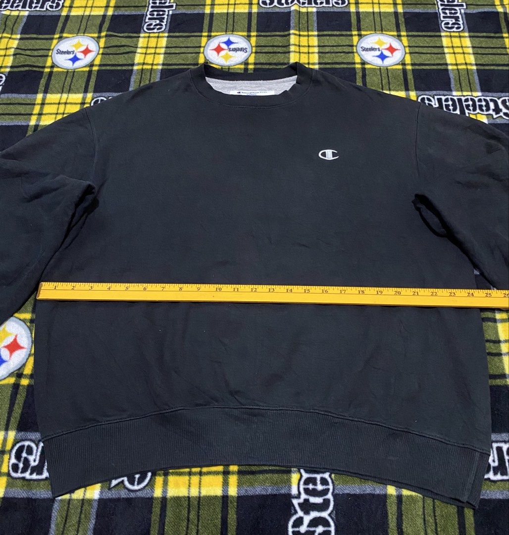 CHAMPION,Sweatshirt (Category: Coats, Jackets and Outerwear) located in Cavite. Submitted by jc_thrift95 (Listing ID 1464035008, Image 3). Description: - a classic black Champion crewneck sweatshirt featuring the brand’s iconic embroidered “C” logo on the left chest. - Made in Honduras - Color rate 8/10 - See pictures details for dimes..