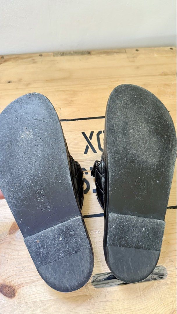 Chanel Sandals (Category: Flats & Sandals) located in Lapu Lapu. Submitted by prelovedstuffshop (Listing ID 1463986657, Image 3). Description: 100% Authentic Comes with dustbags RFS - funding a bag.