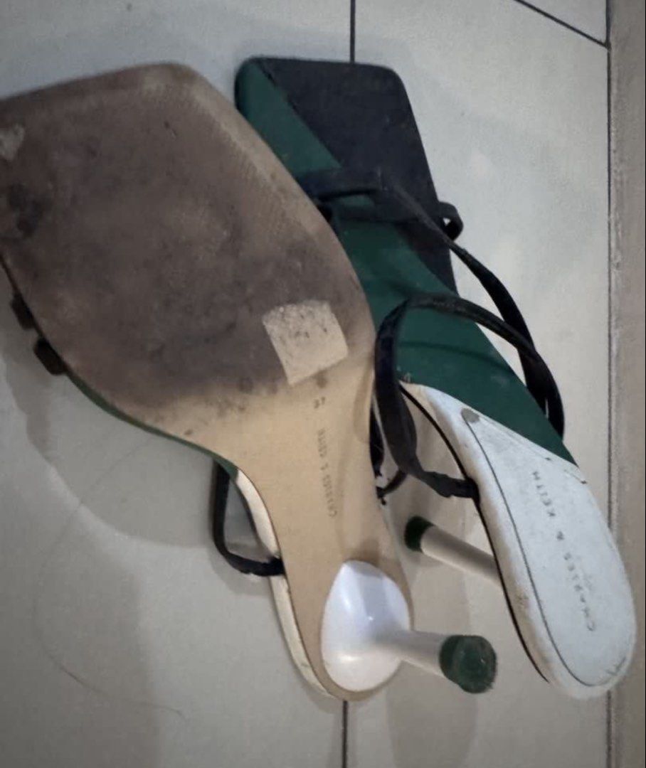 Charles & Keith Green Black Block Heel Sandals (Category: Heels) located in Manila. Submitted by decluterthings888 (Listing ID 1464030736, Image 3). Description: - Stylish Charles & Keith sandals - Eye-catching green and black color block design - Delicate thin black straps - Trendy block heel with a green cap.