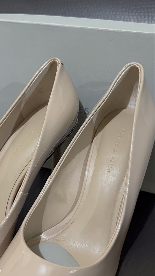 Charles & Keith Patent Nude Pointed Heels (Category: Heels) located in Caloocan City. Submitted by anicaaaaaa (Listing ID 1463942255, Image 2). Description: Used twice only! with insole With receipt .