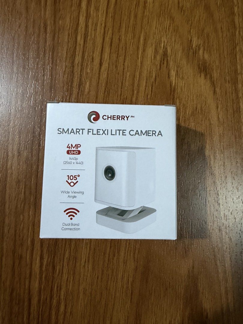 Cherry Smart Flexi Lite Camera 4MP UHD (Category: Cameras) located in Cavite. Submitted by kayatc (Listing ID 1464018651, Image 1). Description: - 4MP UHD (1440p) resolution for sharp video - Wide 105° viewing angle covers more area - Dual-band WiFi for stable connection - Supports Cloud storage and up to 256GB SD card - Two-way audio for communication - Night vision for clear viewing in the dark - Compact and foldable design.