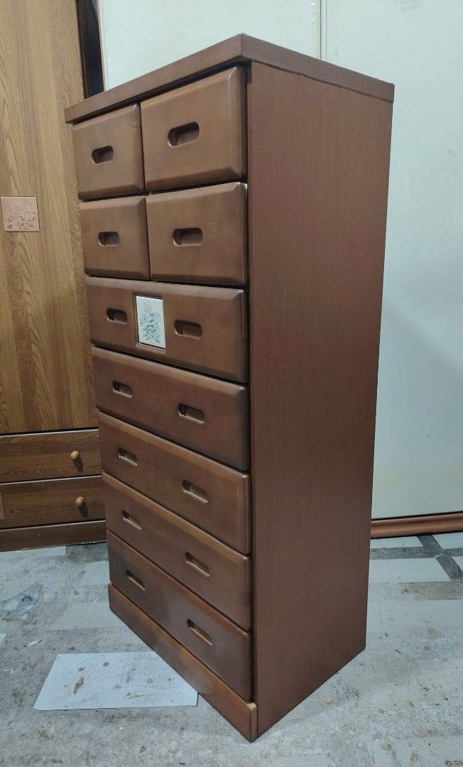 Chest Drawer (Category: Shelves, Cabinets & Racks) located in Taguig. Submitted by sydney08.owl (Listing ID 1463995320, Image 2). Description: Beautiful Japanese Vintage Tall Drawer / Chest 🤎 Perfect for clothes, linens, documents, or extra storage. Spacious and sturdy with a unique vintage design! 😍 📏 Size: L 23.5" × W 15.75" × H 50.5" ✨ Good used condition ✨ Clean and ready to use ✨ Vintage Japanese piece — perfect for adding character to yo