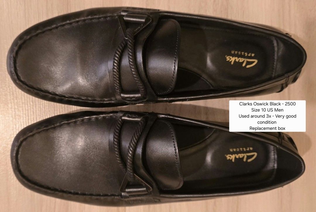 Clarks Oswick Black Leather Loafers - (Category: Dress Shoes) located in Mandaluyong City. Submitted by iamkornik (Listing ID 1464028104, Image 1). Description: - Brand: Clarks - Model: Oswick Loafers - Color: Black - Material: Leather - Size: US Men's 10 - Condition: Very Good (worn approx. 3 times) - Includes: Replacement box.