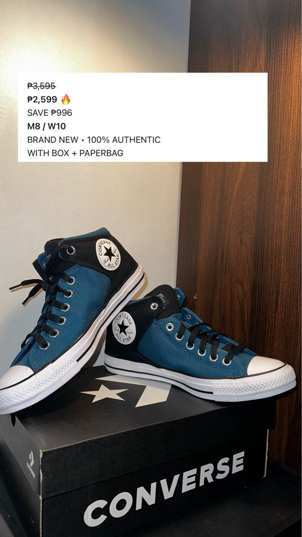 Converse Shoes (Category: Sneakers) located in Alabel. Submitted by carlitooo17 (Listing ID 1464116654, Image 3). Description: Grey Converse high tops. 100% authentic. Comes with the original box and paperbag. Size M8/W10..