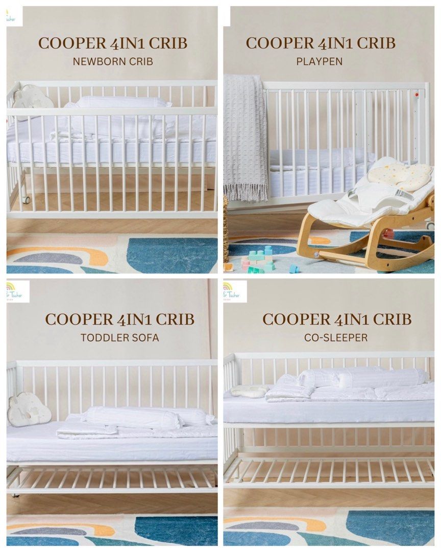 Cooper Standard 4in1 Convertible Crib (Category: Cots & Cribs) located in La Trinidad. Submitted by paolaaaa (Listing ID 1463736738, Image 3). Description: Cooper Standard 4in1 Convertible Crib The Cooper Crib Details: • Newborn crib with up to 5 adjustable bed heights • Co-sleeper • Playpen • Toddler sofa/ daybed • Condition: Good — with visible cosmetic paint chips/scratches due to storage; fully functional. Bought brand new from Lily and Tucke