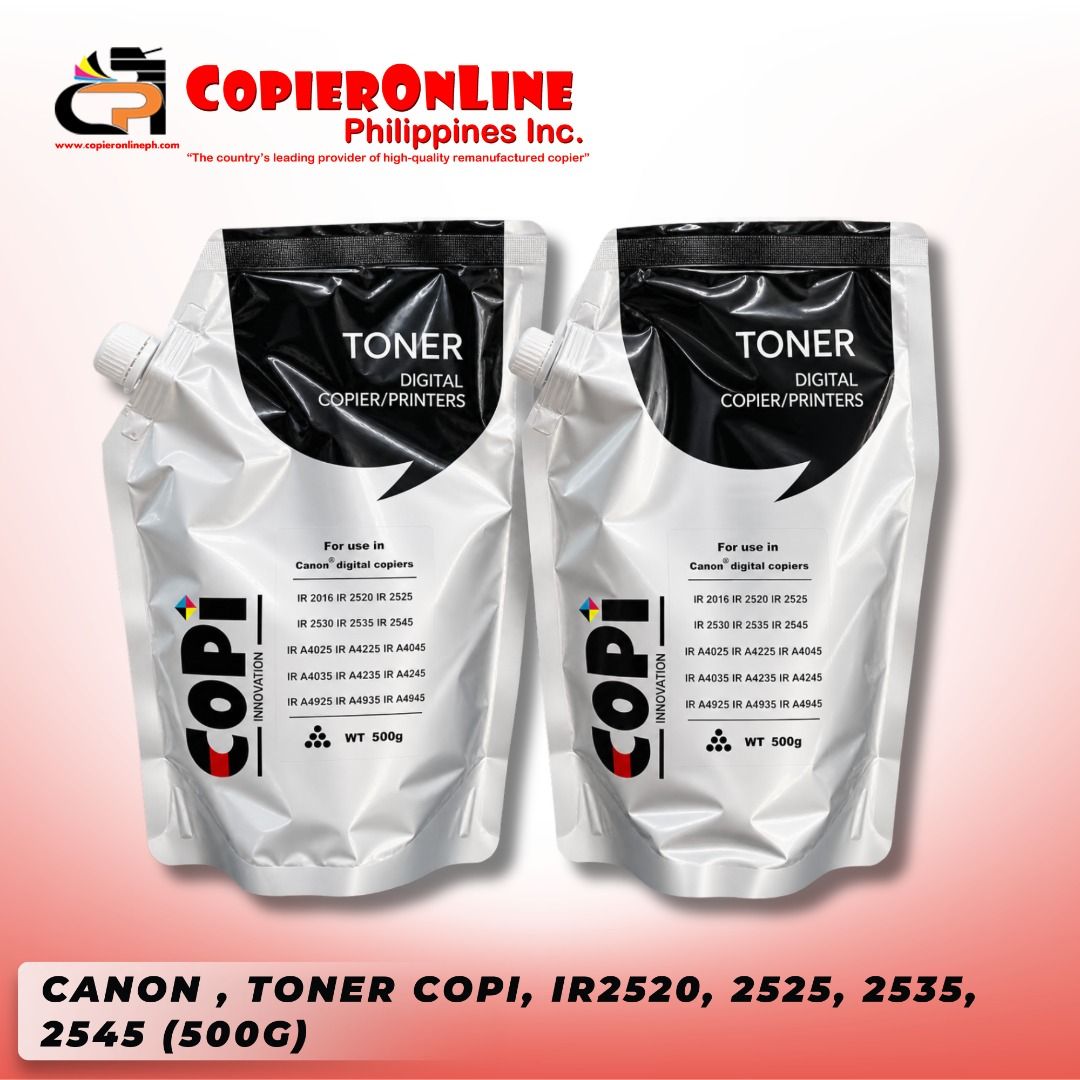 COPI Toner for Digital Copiers - Monochrome / Colored (Category: Printers, Scanners & Copiers) located in Quezon City. Submitted by copieronlineinc (Listing ID 1463943684, Image 2). Description: COPI Toner Refill compatible for the following models: ━━━━━━━━━━━━━━━━━━ 🏴 MONOCHROME / BLACK ━━━━━━━━━━━━━━━━━━ ✅ CANON IR / IR ADV IR – 2016 / 2520 / 2525 / 2530 / 2535 / 2545 IR Adv – 4025 / 4225 / 4045 / 4035 / 4235 / 4245 / 4925 / 4935 / 4945 📦 ₱5