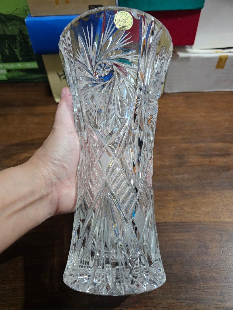 CRYSTAL VASE (Category: Vases & Decorative Bowls) located in Quezon City. Submitted by senyoramaria (Listing ID 1464091933, Image 2). Description: Crystal Vase Hand-cut Made in Czech Republic 5.5 inches rim diameter 10 inches tall.